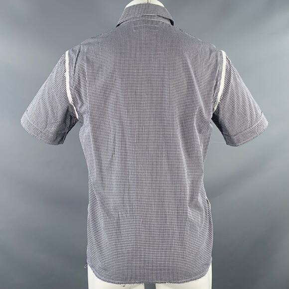 M Black White Checkered Cotton Raw Edge Trim Short Sleeve Shirt - Picture 3 of 6